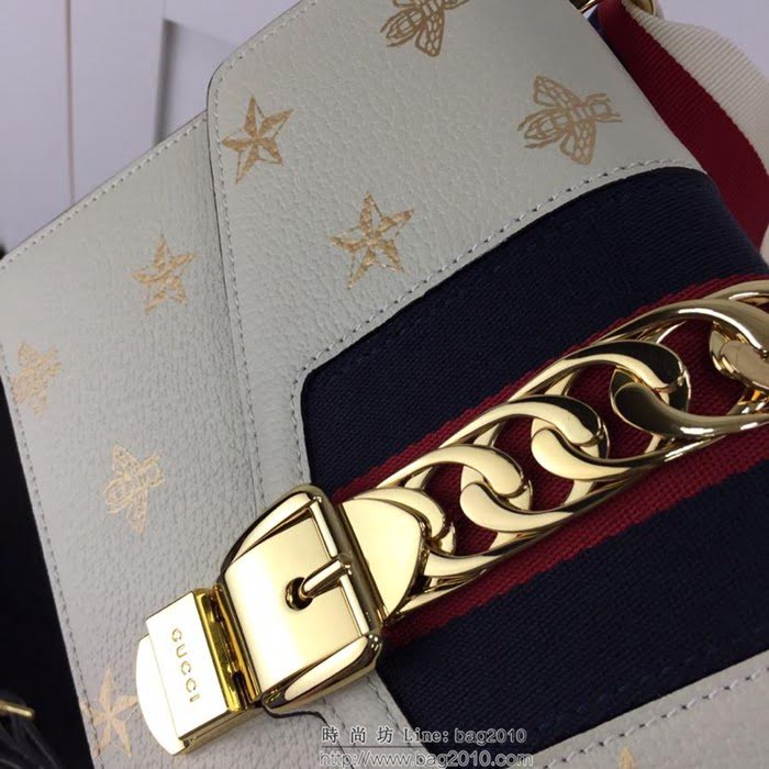 GUCCI古馳 新款 專櫃品質 原單 524405全皮蜜蜂印金 白色 單肩 斜挎包HY1340
